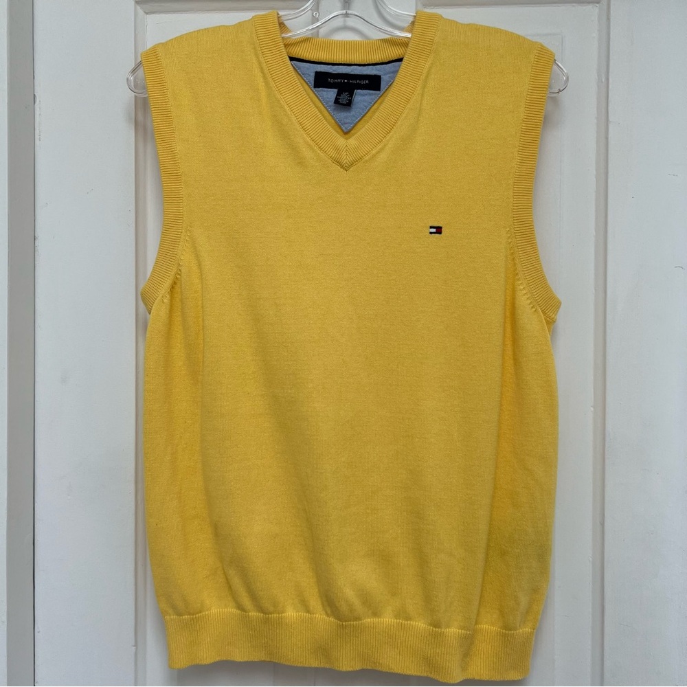 Tommy Hilfiger V-Neck Yellow Sweater Vest 100% Cotton S/M
